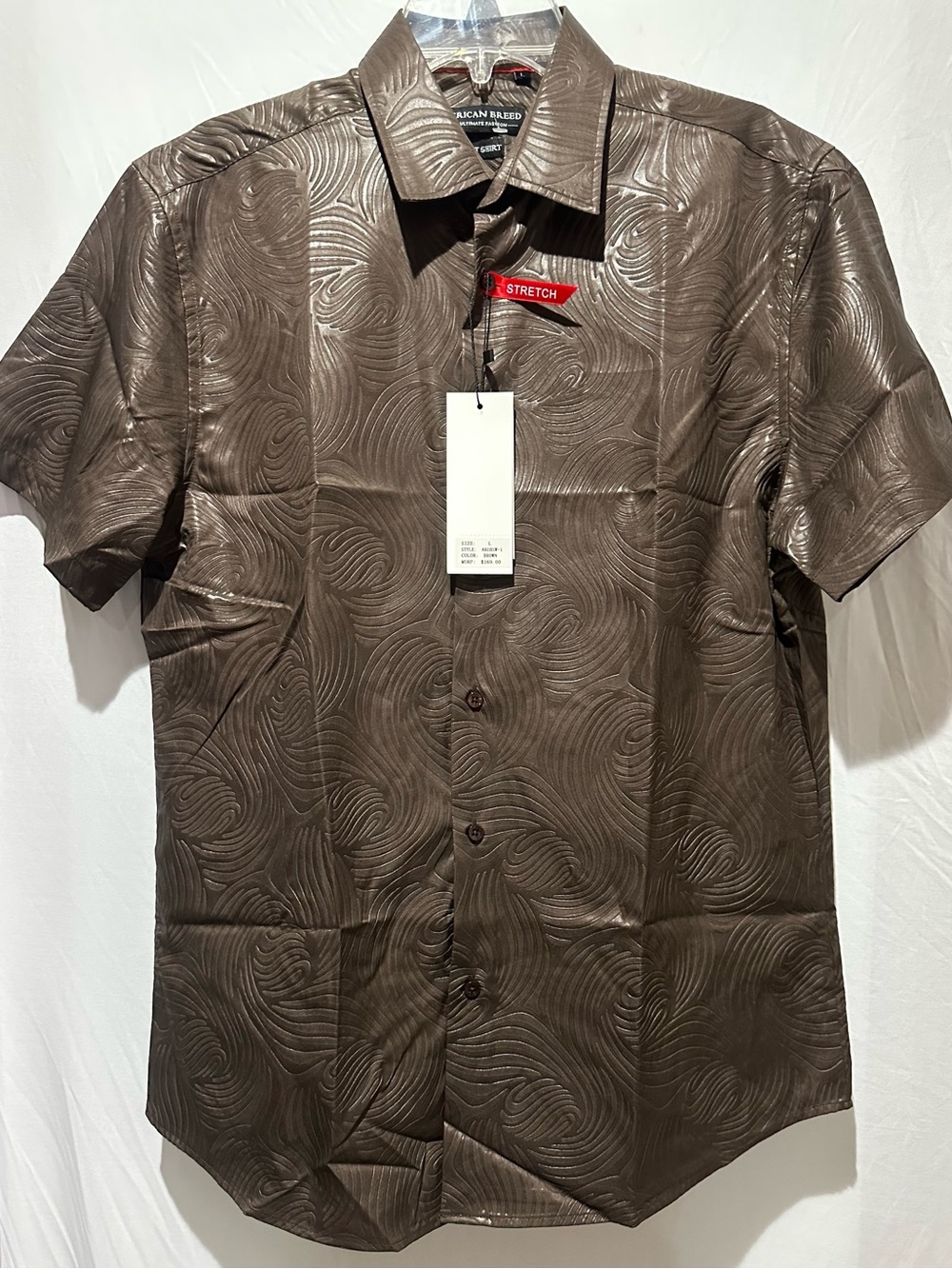 American Breed Brown Short-Sleeve Button-Down Shirt - Size L